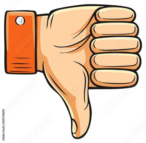 Hand Showing Thumbs Down Gesture Cartoon Style