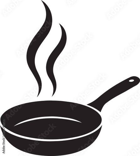 Black Silhouette Frying Pan Cooking Icon for Kitchen  Food Design