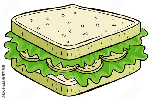 Cartoon illustration of a sandwich with lettuce and tomato