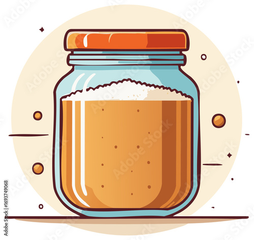 Stylized cartoon illustration of a glass jar with ghee clarified butter or honey