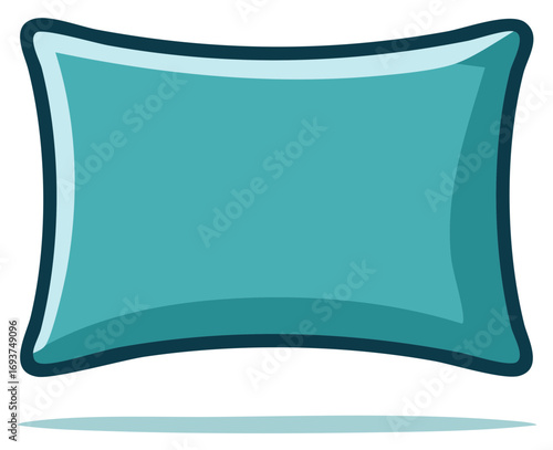 A glossy teal blue rectangular pillow cartoon illustration for rest, sleep, and bedtime comfort.