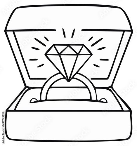 Diamond engagement ring in open jewelry box, design element