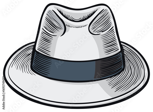 Elegant Light Colored Fedora Hat Illustration with Dark Band and Classic Style