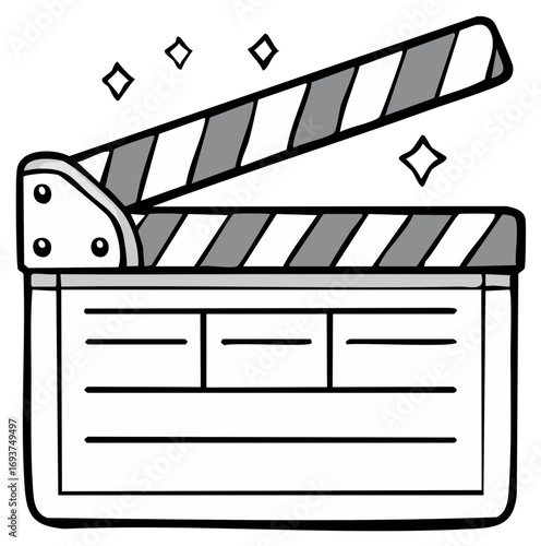 Hand drawn cinema clapperboard with sparkly accents for film production