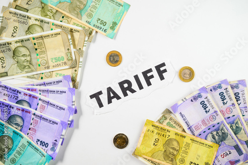 Stacks of Indian Currency with Coins Showcasing Financial Concept and Tariff