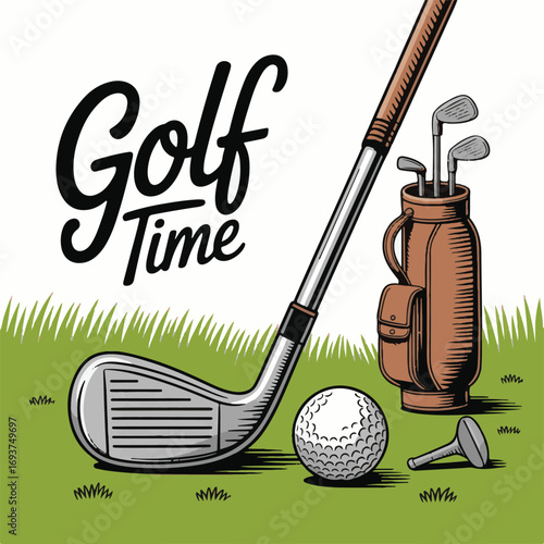 A Set of Hand-Drawn Vector Icons for "Golf Time"