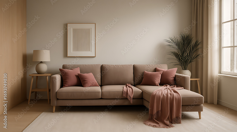 Fototapeta premium Modern living room interior with comfortable couch and stylish furniture