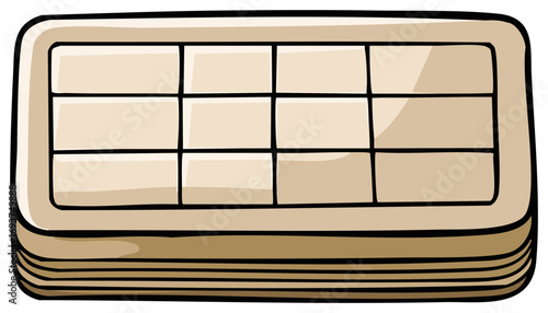 Illustration of a rectangular tray with a grid pattern divider and stacked bottom portion