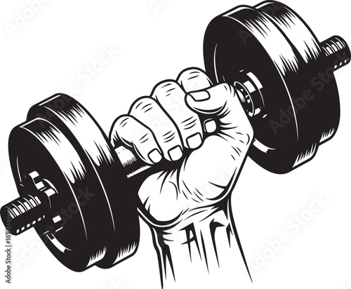 Black and White Dumbbell Hand Grip Illustration for Fitness  Motivation
