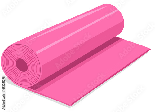Rolled pink yoga mat for fitness, exercise, and wellness