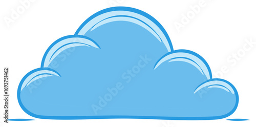 Stylized blue cartoon cloud with shiny highlights and outlines against a white background
