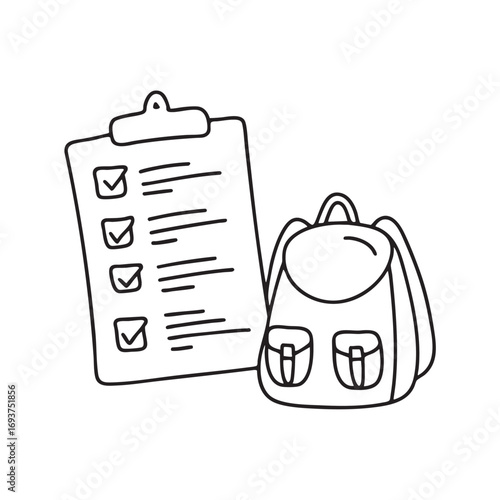 A voyage checklist beside a backpack