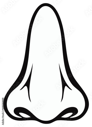 Stylized human nose vector graphic isolated on white, black and white nasal silhouette art for healthcare or beauty related design projects