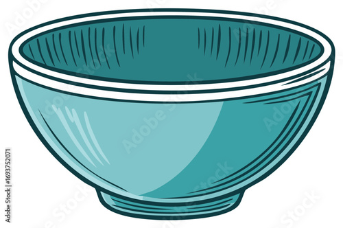 Vibrant teal blue-green empty cartoon bowl, clean kitchenware dish for serving or mixing food
