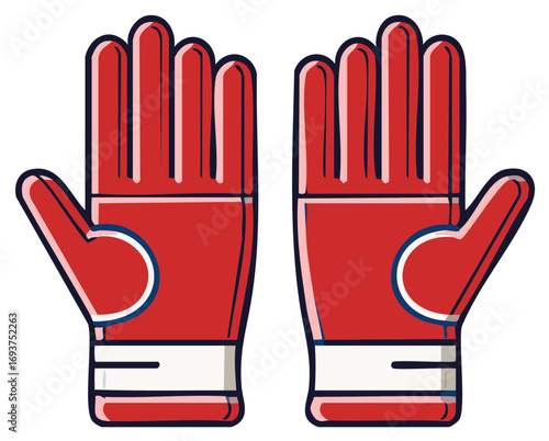 Pair of Red Cartoon Sport Gloves with White Stripes and Fingers Handwear Clipart