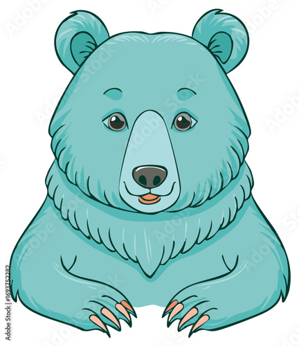 Cartoon illustration of a blue bear face looking at the viewer