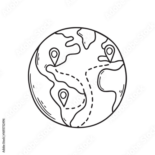 A voyage route marked on a globe
