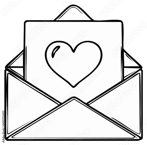 Love Letter in Open Envelope with Heart Symbol Illustration