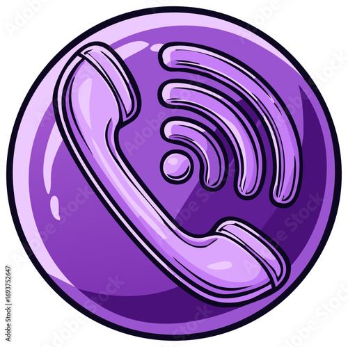Purple phone receiver with wireless signal waves icon