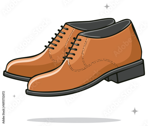 Pair of brown leather shoes with laces,  formal footwear design