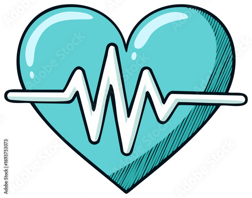 Heart and Pulse Line Symbol in Turquoise Tones Ideal for Healthcare and Medical Designs Illustrative Style Graphic