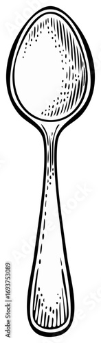 Engraved kitchen teaspoon for dining, food preparation in hand drawn vintage vector, utensil illustration.