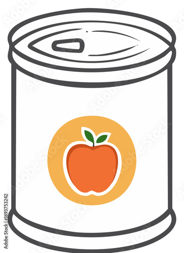 Canned peaches preserve illustration vector graphic, canned food icon, metal canned fruit, peach jam storage container vector, tinned goods