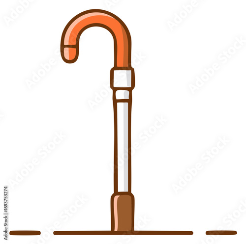 Cartoon drawing of an orange and white walking cane, used to assist people with mobility