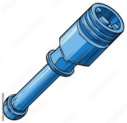 Illustrated blue industrial fastener or mechanical connector part in cartoon style