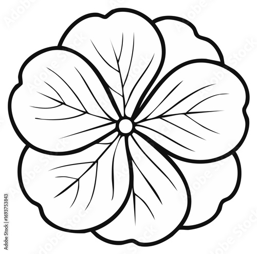 Flower Illustration with Five Petals in Black Outline