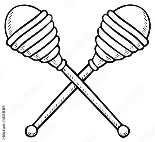 Hand Drawn Maracas Crossed Depicting Rhythm and Celebration; Shaker Instruments