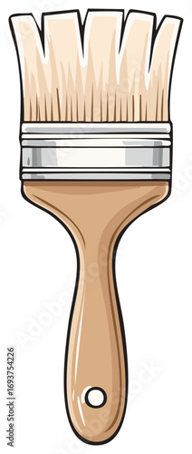 Illustration of a clean paint brush with wooden handle and silver metal details for painting projects