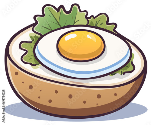 Stylized Hard Boiled Egg with Lettuce in Bread Bowl