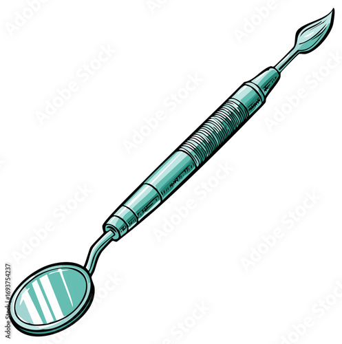 Dental Instrument Set: Mirror and Carver Tool, Dentistry Equipment Illustration, Healthcare Professional Tooling