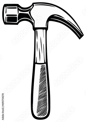 Classic Claw Hammer with Wooden Handle - Hand Drawn Style