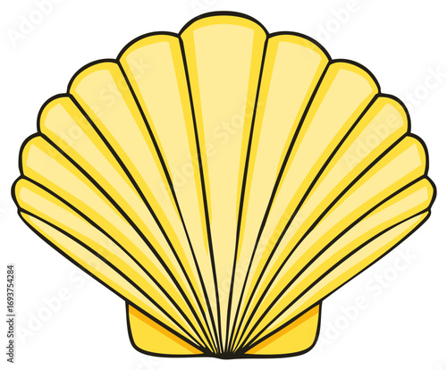 Simple yellow cartoon scallop seashell vector illustration