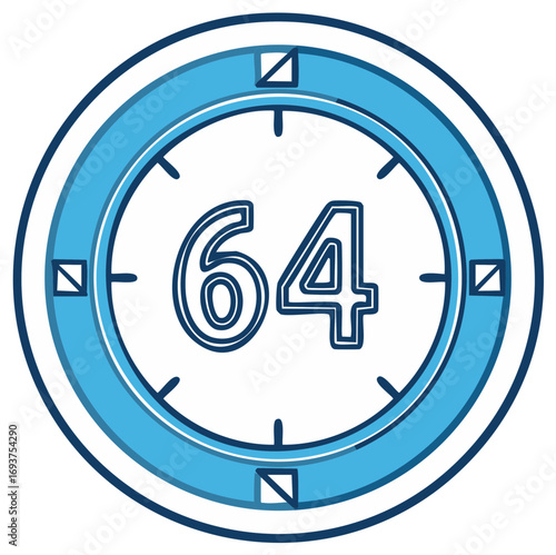 Blue Number 64 Circle Icon Illustration