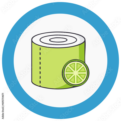 Lime Scented Toilet Paper Roll in a Blue Circle