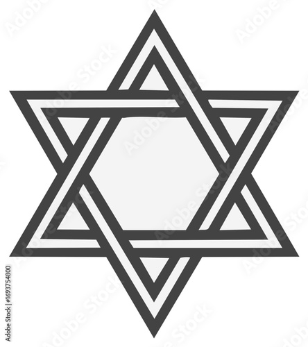 Geometric Star of David Outline: Intertwined Triangle Symbol for Judaic Design