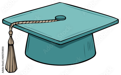 Teal Graduation Cap and Tassel Academic Achievement Icon Celebration Illustration
