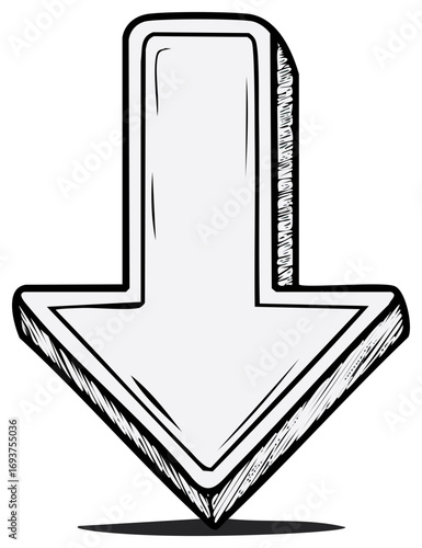 Drawn downward pointing arrow for directions guidance navigation or decision making graphic element illustration
