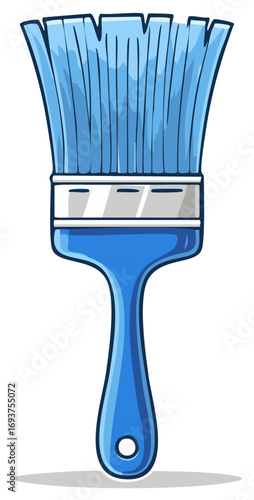 Blue Paintbrush Illustration with Silver Ferrule, Cartoon Style