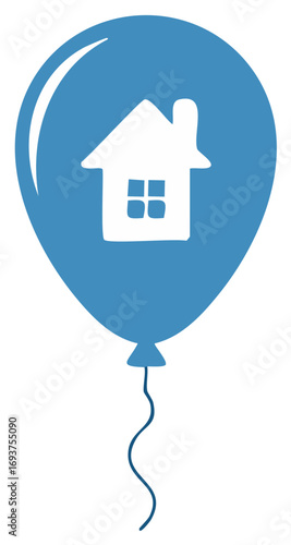 Simple blue balloon with a white house icon and string