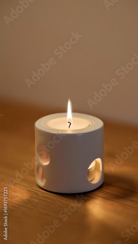 Wallpaper Mural Cozy Candlelight Ambiance White Ceramic Holder on Wood Surface Still Life Photography Warm Lighting Interior Design and Home Decor Inspiration Torontodigital.ca