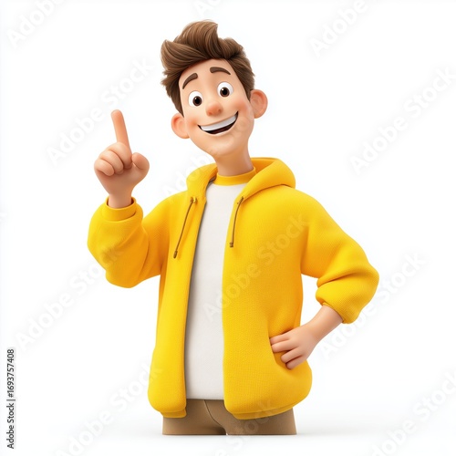 Animated Boy in a Yellow Hoodie , white background cut out PNG