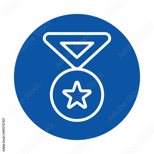 Simple Outline of Award Medal on Blue Background for Achievement Recognition