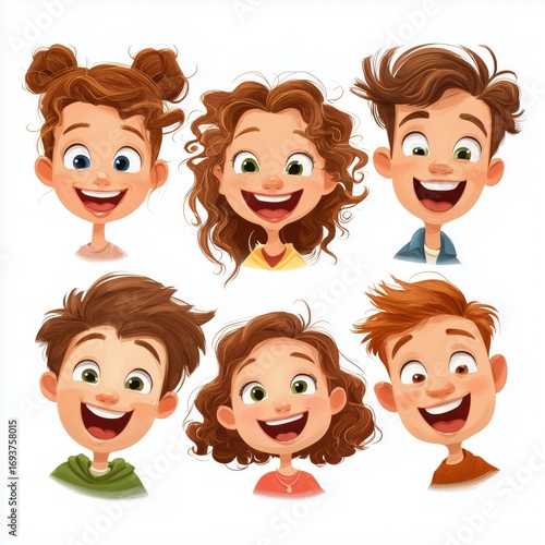 Collection of Joyful Children's Portraits , white background cut out PNG