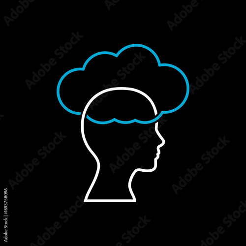 Head icon with cloud isolated on black background