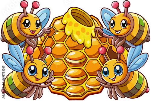 vector of From the heart of the hive, the nectar of flowers turns into pure and pure honey; A gift from the collective efforts of bees for humans.
