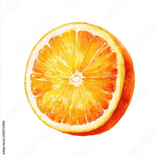 Vibrant Watercolor Orange Slice , white background cut out PNG